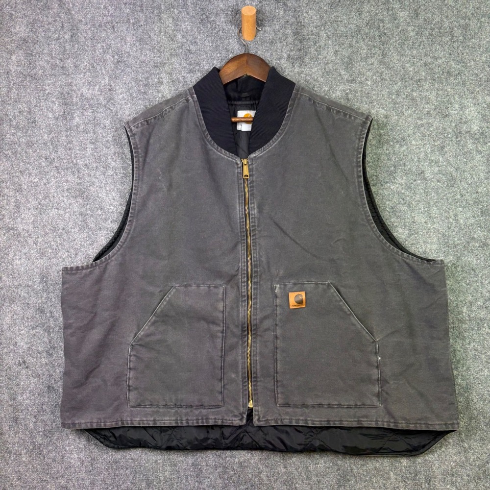 Carhartt V02 029 Duck Vest Mens 4XL Black Quilt Lined Canvas Workwear Gilet